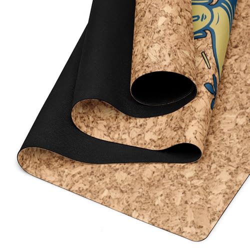 Yaoshifo Cork Yoga Mat Blue Gold - 4mm FSC Cork & Natural Rubber, Excellent Grip, Sustainable Yoga Mat