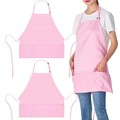 Jubatus 2 Pack 3 Pockets Adjustable Bib Apron Chef Kitchen Cooking Aprons for Women Men, Pink - color: Pink