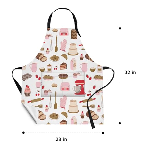 Apron with Pockets, 32x28 inch, for Women Men, Cake Cookie | Pastry Baking Chef Waterproof Adjustable Bib Aprons for Kitchen Cooking Baking Painting Gardening - color: Pink 01