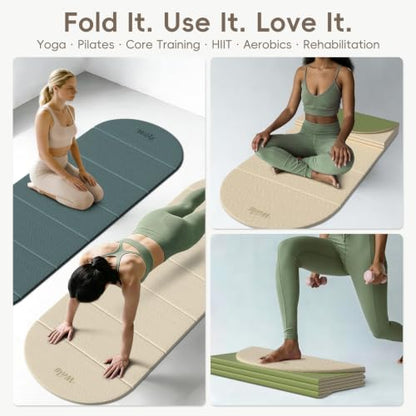 WeiLa Foldable Yoga Mat,10mm Extra Thick,Extra Long (75"x26") for Women&Men - color: Cream & Matcha Green