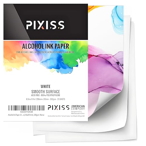 White Alcohol Ink Paper - 25 Sheets Pixiss Heavy Weight Art Paper for Alcohol Ink & Watercolor - Extra Smooth Synthetic Paper A4 8x12 inches, 300gsm - size: 1 Pack | 25 Sheets
