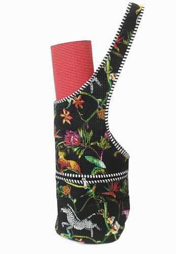 INDIAN CRAFT CASTLE Yoga Mat Bag | Tote Mat Bag | Sling Yoga Tote w/Large Side Pocket & Zipper Pocket | Yoga Mat Carrier Fits Most Size Mats - color: Black & Green