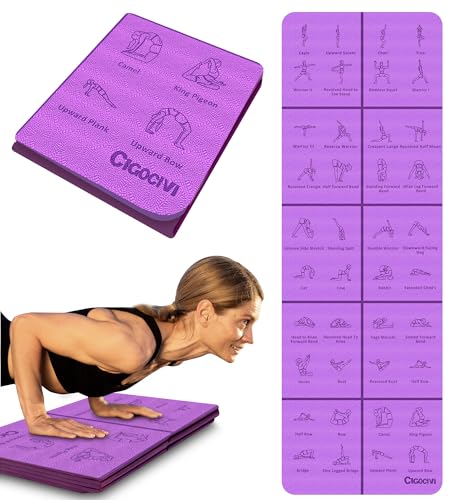 Foldable Instructional Yoga Mat with Poses Printed On It (Purple)