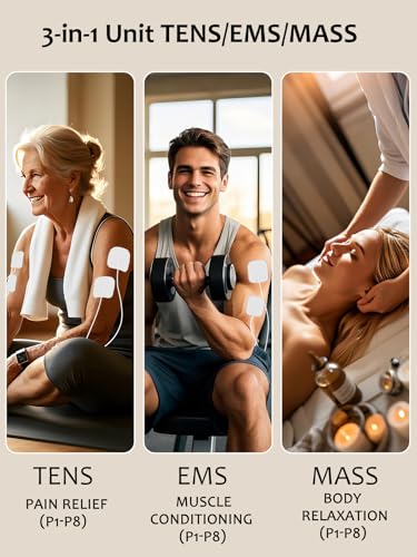 24 Modes TENS Unit Muscle Stimulator with 8 Electrode Pads, Professional 3-in-1 Electronic Pulse Massager with 2-150Hz Rate, 40 Levels, 90mins Timer, EMS TENS Machine for Pain Relief Therapy - color: 280 Black