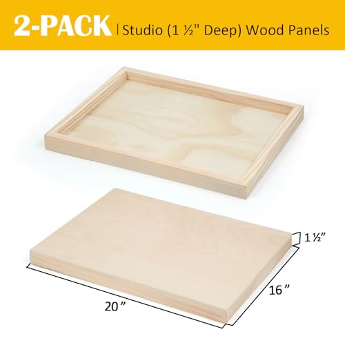 2 Pack 16x20'' Unfinished Gallery Birch Wood Canvas Panels | 1 1/2" Deep Art Cradle Boards for Painting, Pouring, Burning, Epoxy Resin, Laser Engraving Cutting - size: 16*20 2 Pack