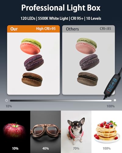 Light Box Photography, 12"x12" Photo Booth Box with 120 LED Lights Dimmable & CRI＞95, Portable Lightbox with 8 Backdrops for Mini Product Photography: Jewelry, Cards, Watches - size: 12 inches