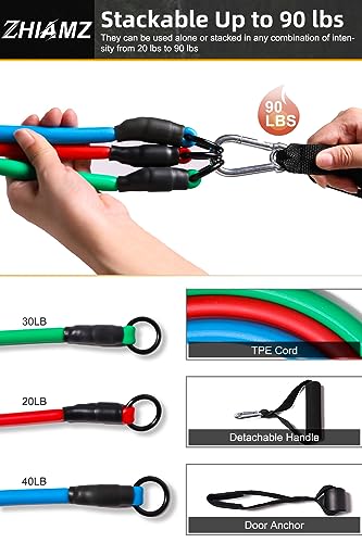 Resistance Bands with Handles, Exercise Bands with Handles, Door Anchor - color: 3-in-1 band- 90lbs
