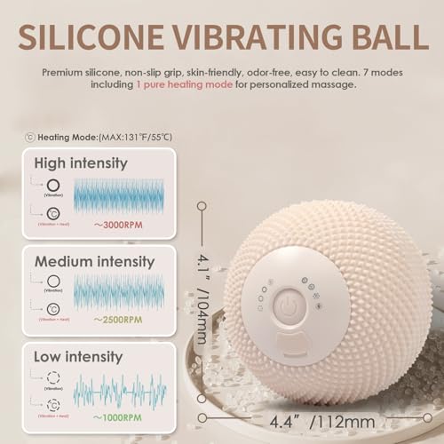 Heating Vibrating Massage Ball with 7 Modes & Memory Function | Electric Massage Ball with Recessed Button Design for Myofascial Release, Deep Tissue & Trigger Point Therapy (Beige) - color: Beige