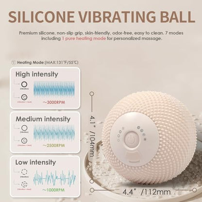 Heating Vibrating Massage Ball with 7 Modes & Memory Function | Electric Massage Ball with Recessed Button Design for Myofascial Release, Deep Tissue & Trigger Point Therapy (Beige) - color: Beige