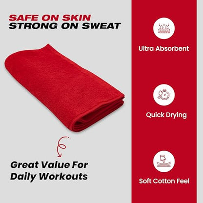 EOC Sports Towel 2 Pack, 100% Cotton, 12x51 in, Red | Oeko-Tex certified, ultra absorbent, quick drying, for gym, fitness and yoga - color: Red
