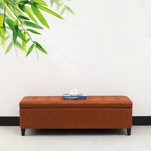 Joveco 51 Inch Storage Bench,Leather Tufted Storage Ottoman with Legs - color: 51", Dark Orange