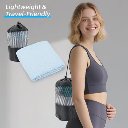 YESLIFE Non-Slip Yoga Towel, 72"x24", Blue | Microfiber yoga mat towel, grip dots, sweat absorbent, hot yoga Pilates workout, includes sweat towel, Blue - color: Light Blue