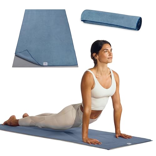 Gaiam Yoga Mat Towel, Non-Slip Microfiber (Folkstone Grey) - color: Blue Shadow, size: 1 Towel