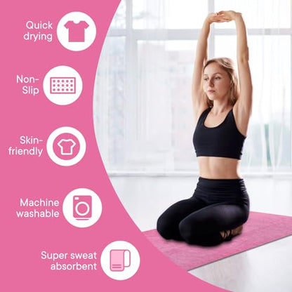 Hot Yoga Towel with Grip Dot, Non Slip Sweat Absorbent Microfiber Yoga Mat Towels for Hot Yoga, Pilates, Fitness and Workout 72inch x 24inch - color: Hot Pink