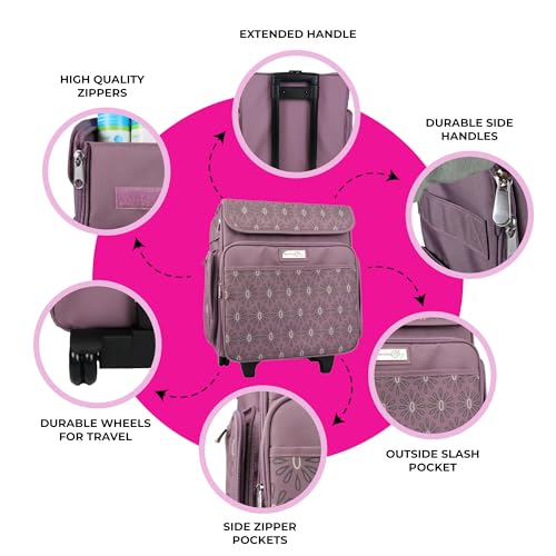 Everything Mary Rolling Scrapbook Tote – Purple Pattern Spacious Craft Storage with Multiple Pockets for Art Supplies, Tools & Essentials – Portable, Durable & Foldable - color: Purple