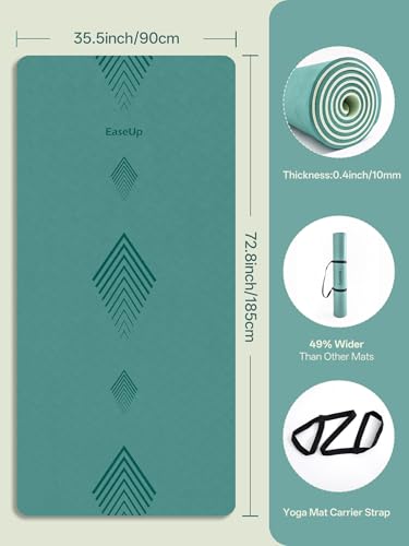 EaseUp Large Yoga Mat 73x35.5x0.4",10mm Thick Non-Slip for Home Workout - color: Green/light green