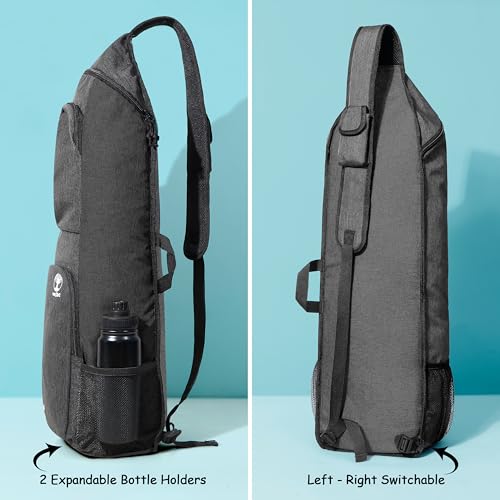 Yoga Mat Bag Carrier - Large Pockets & Water Bottle Holders. Yoga Backpack Fits 0.5" Thick x 26" Wide Mats. Hands-Free, Left-Right Switchable, Yoga, Gym, Cycling - color: Black