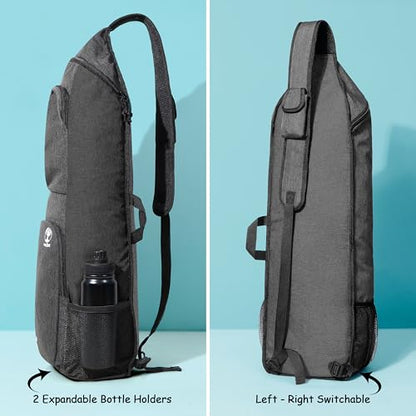 Yoga Mat Bag Carrier - Large Pockets & Water Bottle Holders. Yoga Backpack Fits 0.5" Thick x 26" Wide Mats. Hands-Free, Left-Right Switchable, Yoga, Gym, Cycling - color: Black