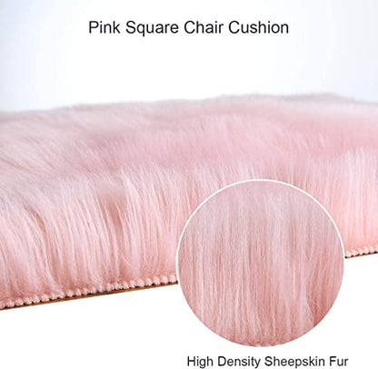 Softlife Pink Faux Fur Sheepskin Chair Cover 2 PCs Seat Cushion Pad Super Soft Area Rugs for Living Bedroom Sofa Dorm (1.6ft x 1.6ft) - color: Pink-2pcs