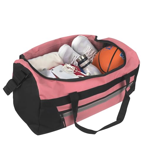 40 Liter, 22 Inch Reflective Duffle Bag with Shoulder Strap for Men, Women, Travel - color: Pink