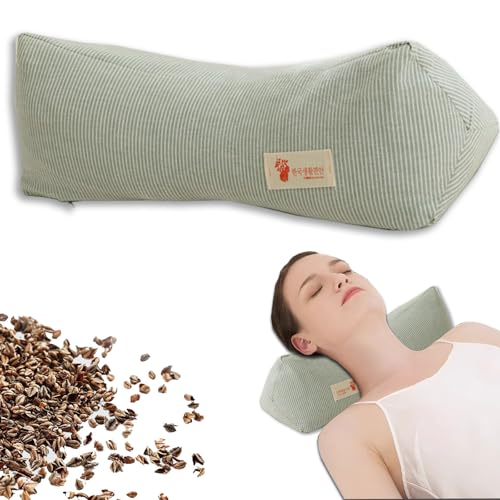 Neck & Cervical Pillows Buckwheat Pillow ，Neck Support Pillow Cervical Neck Roll Bolster Pillow，Neck Pain Relief for Back and Side Sleepers Round Pillows (Green) - color: Green