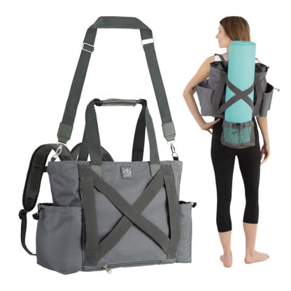 Yoga Mat Bag - Convertible Crossbody Yoga Bag, Travel Tote Back Pack | 4-in-1 Design, Fits XL Mats, 6 Smart Pockets, Heavy-Duty Strength, Water-Resistant - color: Grey