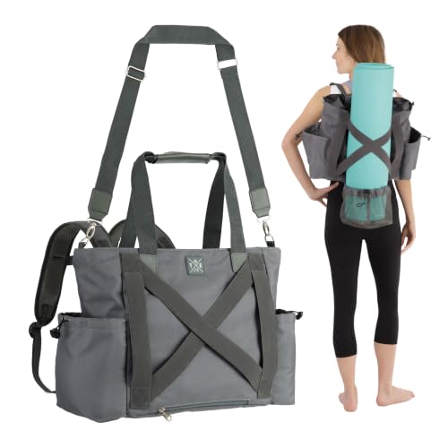 Yoga Mat Bag - Convertible Crossbody Yoga Bag, Travel Tote Back Pack | 4-in-1 Design, Fits XL Mats, 6 Smart Pockets, Heavy-Duty Strength, Water-Resistant - color: Grey
