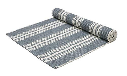 Hand Woven 100% Cotton Yoga Mat- Thick Handloom Made in India- for Gym Floor Exercise - Runner for Bedroom - color: Stripe Grey