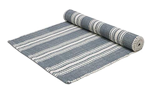 Hand Woven 100% Cotton Yoga Mat- Thick Handloom Made in India- for Gym Floor Exercise - Runner for Bedroom - color: Stripe Grey
