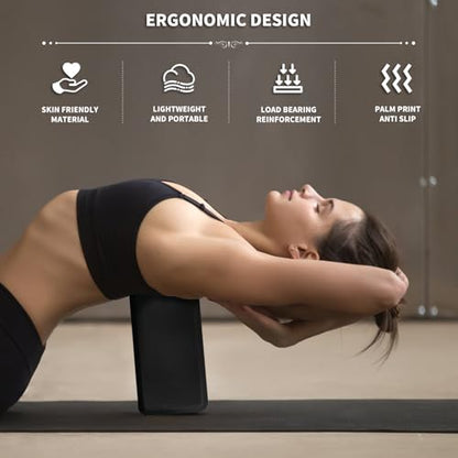 Yoga Blocks 2 Pcs, 9"x6"x3" Yoga Brick Foam Blocks EVA Foam Block Yoga Props Accessories for Yoga Pilates Stretching and Meditation - color: Black