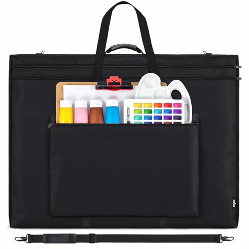 JJRING 36x48 Art Portfolio Tote Bag With Shoulder Strap, Black | Large Carrying Storage Case With Handle For Artwork, Posters, Canvas, And Drawing Boards - size: 36''*48''