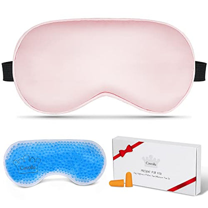 Cooling Eye Mask for Sleeping, Silk Sleep Mask w/Gel Eye Mask, Heated Eye Masks, Blindfold Eye Cover Women Sleeping Mask for Home, Office, Travel, Yoga, Medditation, Stocking Stuffers(Pink) - color: Pink