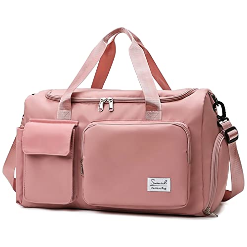 Suruid Gym Bag with Shoe Compartment, Sports Duffle Bag for Women, Pink - color: Pink