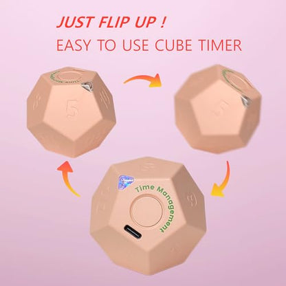 Cube Pomodoro Timer - Flip to Start Countdown, Rechargeable Mini Productivity Timer for Study, Office, 11 Preset Times, Silent/Vibration, Time Management Tool for Kids & ADHD (Pink) - color: Rose Pink