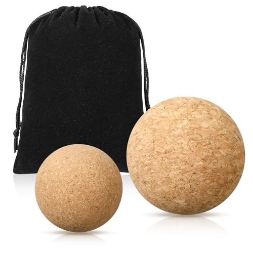 TrelaCo Cork Massage Balls Set of 2 for Fascia Release After Exercise Yoga Point Therapy Relax Muscles Relieve Stress Tools (6+8cm) - size: 6+8cm