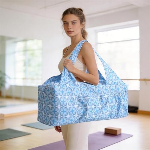 BOULDER BEE Yoga Mat Bag with Wet Pocket, Large Yoga Mat Carrier Fits All Your Stuff, Personalized Yoga Gifts, Gym Tote Bag for Women - color: Blue