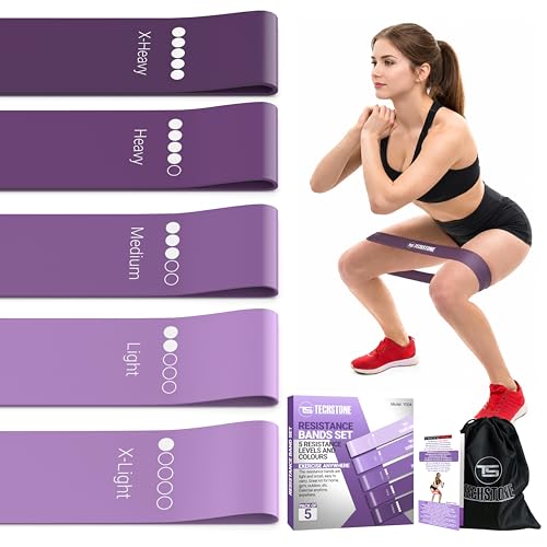 TechStone Resistance Bands Set – 5 Levels Loop Exercise Bands for Men & Women, Elastic Workout Bands for Home Gym, Training, Yoga & Fitness, Carry Bag Included - color: Purple