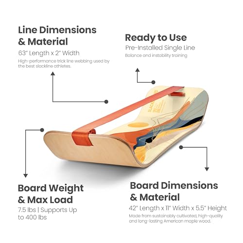GIBBON SlackBoard, Balance Board Kids & Adults, Slackline Balance Trainer - color: 일출 - 1 라인