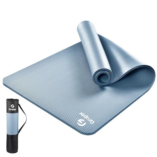 Gruper Yoga Mat Non Slip NBR Extra Thick Yoga Mat, 72"L x 32"/24"W x 0.6"/0.4"TH (185cm x 80cm/61cm x 15mm/10mm), Anti-Tear Exercise Mat with Carrying Strap and Bag, Workout Mats for Yoga, Pilates - color: Grey Blue, size: 72 x 32 x 0.6 inches
