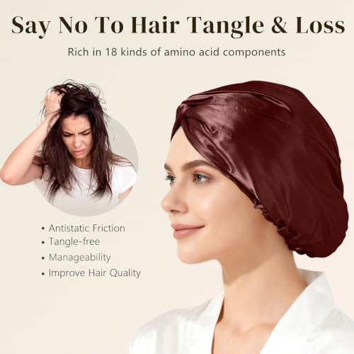 ZIMASILK 22 Momme 100% Mulberry Silk Bonnet for Sleeping Women, Burgundy - color: Burgundy