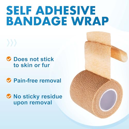 LotFancy Self Adhesive Bandage Wrap, 12 Pack, 2" x 5 Yards Non Woven Medical Tape, First Aid Tape for Athletic Wrist Ankle Sprains Swelling, Tan Color - size: 2 x 180 Inch (Pack of 12)