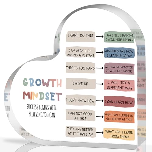 Growth Mindset Decor, Mental Health Therapy Office Classroom Art Educational Acrylic Heart Inspirational Gift Change Your Mindset Decorations Positive Sayings Gifts for Teacher Students School - color: 019