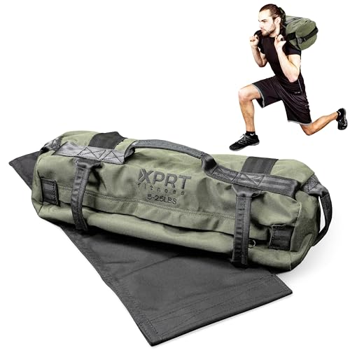 XPRT Fitness Workout Sandbag for Heavy Duty Workout Cross Training 7 Multi-positional Handles - Color Army Green/Black/Camo - color: Army Green, size: Small