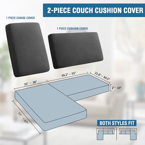 H.VERSAILTEX Fleece 2 Piece Sectional Couch Covers L Shape Stretch Couch Cushion Covers Thick and Soft Sofa Covers for Sectional Sofa Set Washable (2 Seater + 1 Chaise, Grey) - color: Grey, size: 2 Seater + Chaise