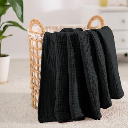 Carriediosa 100% Cotton Muslin Throw Blanket 66 x 90 Summer Gauze for Adult - color: Black, size: Twin XL