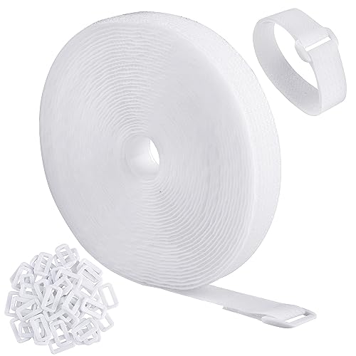 32Ft x 0.8In adjustable Cable Straps with Buckles, Free Cut Length, Reusable Fastening Cable Ties, Hook and Loop Securing Strap for Cable Tidy, Wire Management, Cord Organiser, white - color: White, size: 32Ft x 0.8In