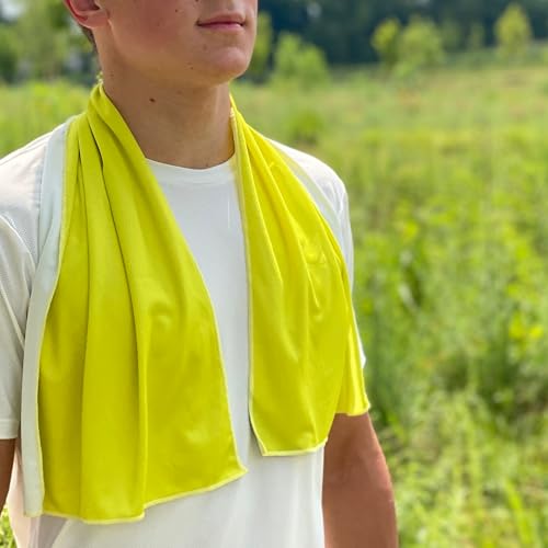 SHAKEitCOOL Extended Size Cooling Towel – Be Cool in Style - Heat Relief, Soft, Lightweight, Sun Protection, Easy Clean - Perfect for Biking, Hiking, Running, Yoga, Golf, Gardening - Safety Yellow M - color: Safety Yellow