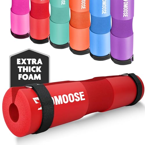 DMoose Fitness Barbell Pad for Hip Thrust, Squat & Lunges - Non-Slip Thick Foam Cushion for Neck and Back Support with Two Straps - Hip Thrust Pad for Leg Day - Fits All Olympic Bars and Smith Machine - color: "Red"