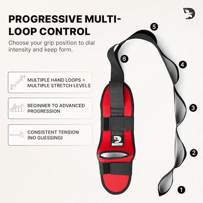 DMoose Fitness Foot & Calf Stretcher with Adjustable Padded Stretching Strap for Plantar Fasciitis, Hamstring, Heel Spurs and Achilles Tendonitis Relief - Yoga Leg Stretch Strap for Flexibility - color: Red