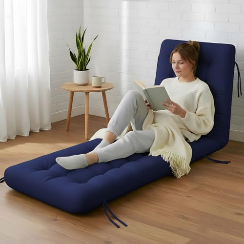 Vercraft Long Floor Cushion Large Floor Cushion with Brushed Cotton 74.8 x 27.5 x 3.15 in Jumbo Lounger Pillow for Outdoor Indoor Bay Window Meditation Yoga Reading Sleeping(1 Pc,Navy Blue) - color: Navy Blue